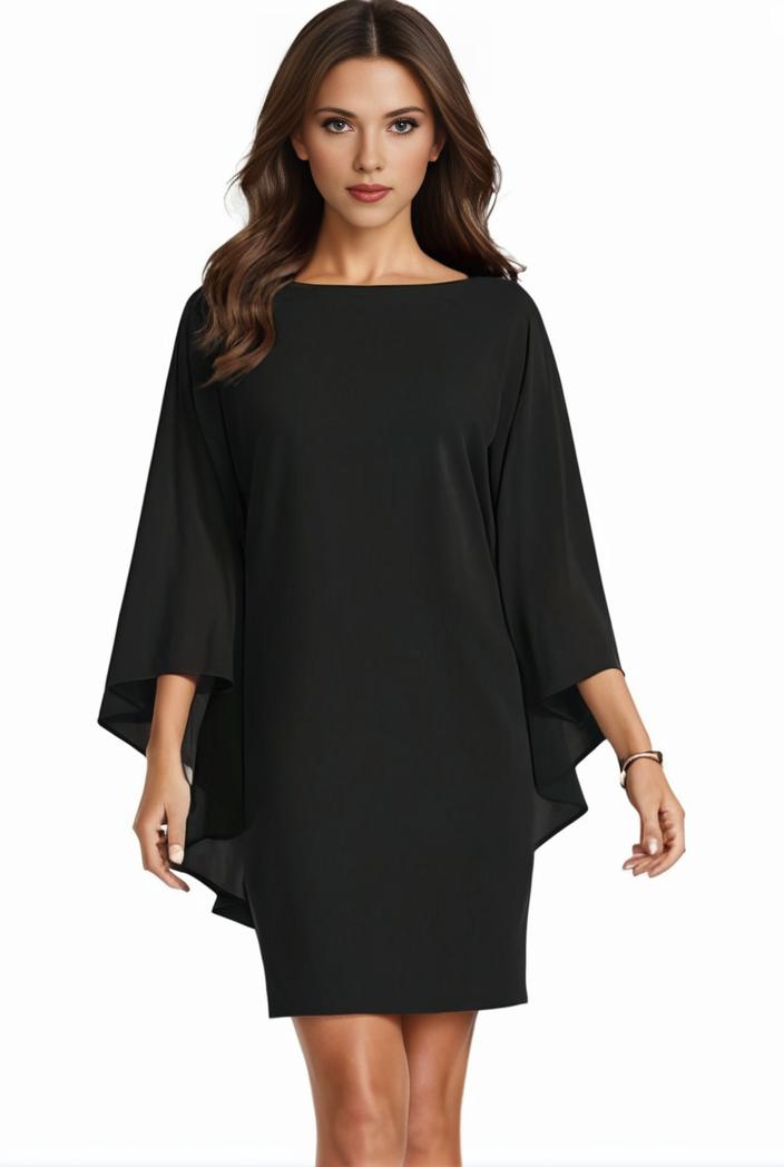 plus size solid round neck 3 4 sleeve cape midi dress women s plus elegant slight stretch cape midi dress 110044