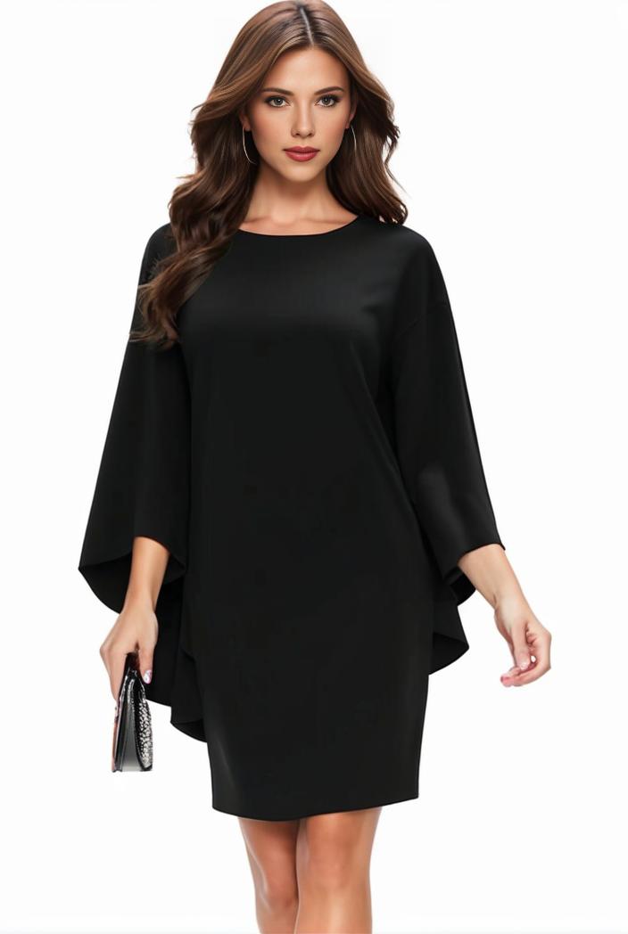 plus size solid round neck 3 4 sleeve cape midi dress women s plus elegant slight stretch cape midi dress 110046