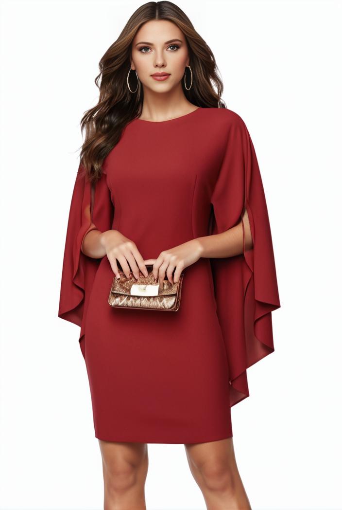 plus size solid round neck 3 4 sleeve cape midi dress women s plus elegant slight stretch cape midi dress 110047