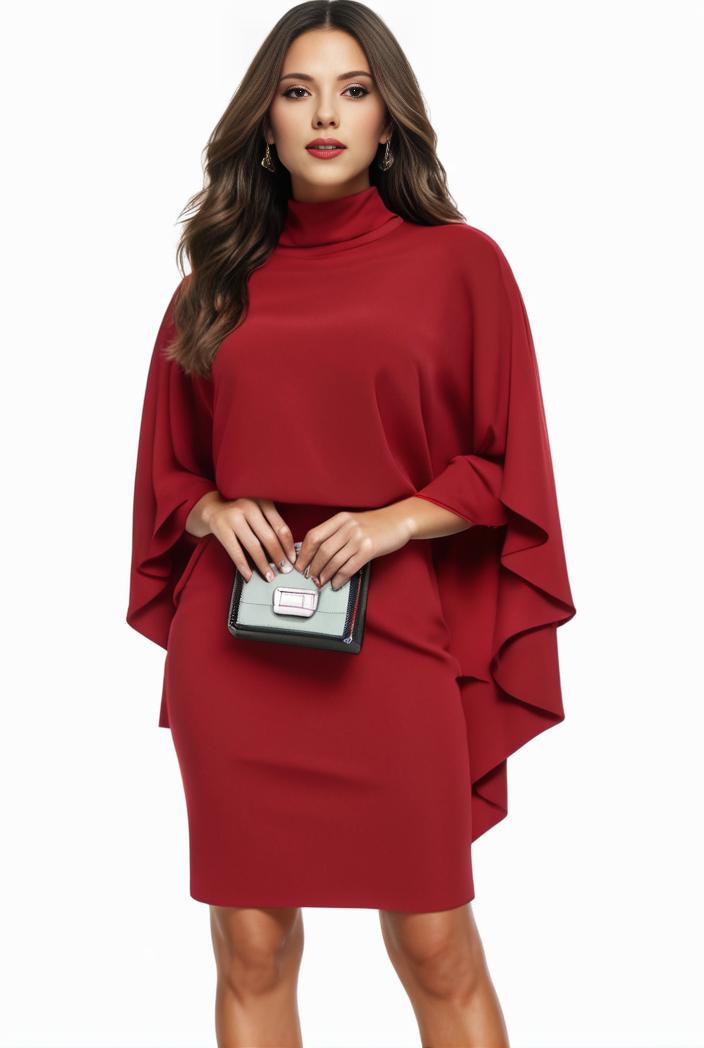 plus size solid round neck 3 4 sleeve cape midi dress women s plus elegant slight stretch cape midi dress 110050