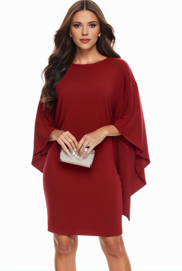 plus size solid round neck 3 4 sleeve cape midi dress women s plus elegant slight stretch cape midi dress 110054