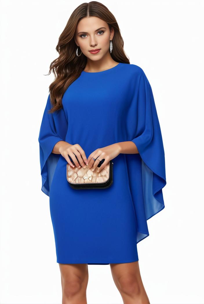 plus size solid round neck 3 4 sleeve cape midi dress women s plus elegant slight stretch cape midi dress 110055