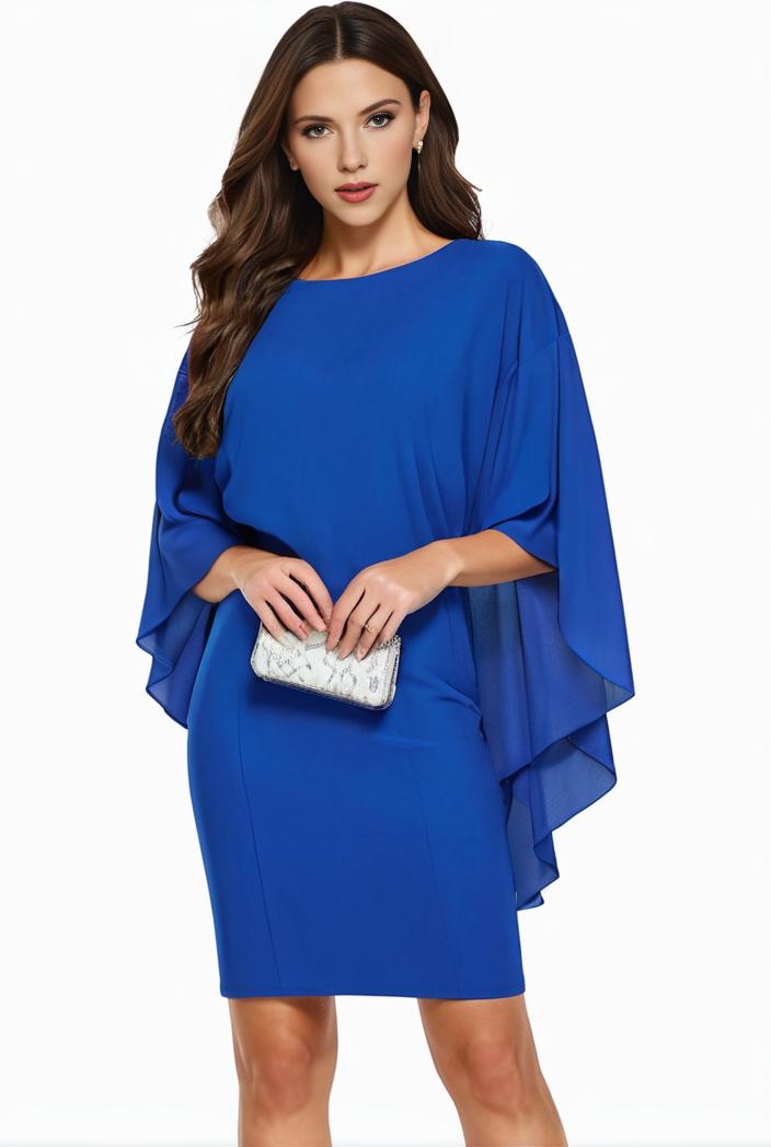 plus size solid round neck 3 4 sleeve cape midi dress women s plus elegant slight stretch cape midi dress 110060