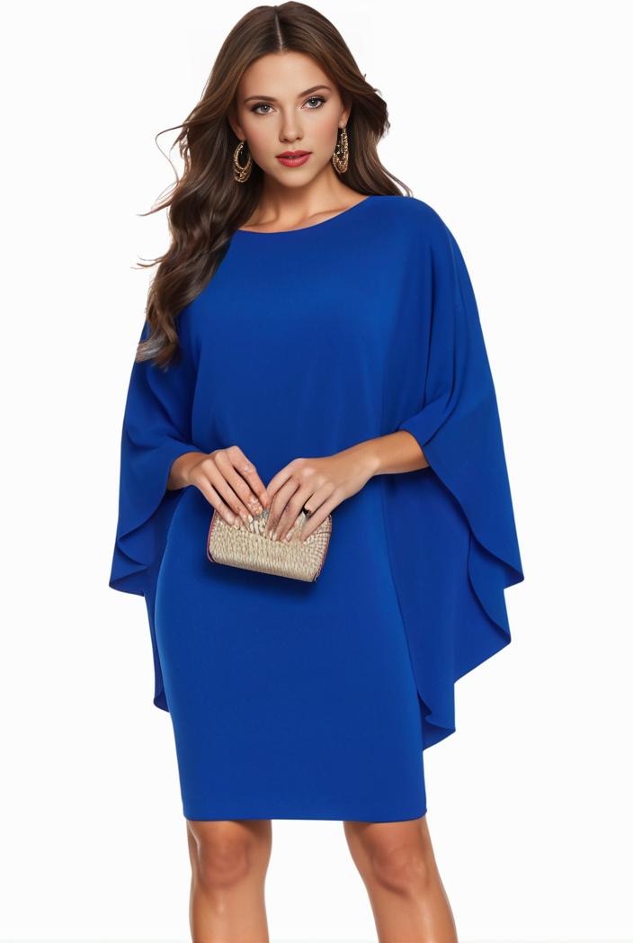 plus size solid round neck 3 4 sleeve cape midi dress women s plus elegant slight stretch cape midi dress 110062