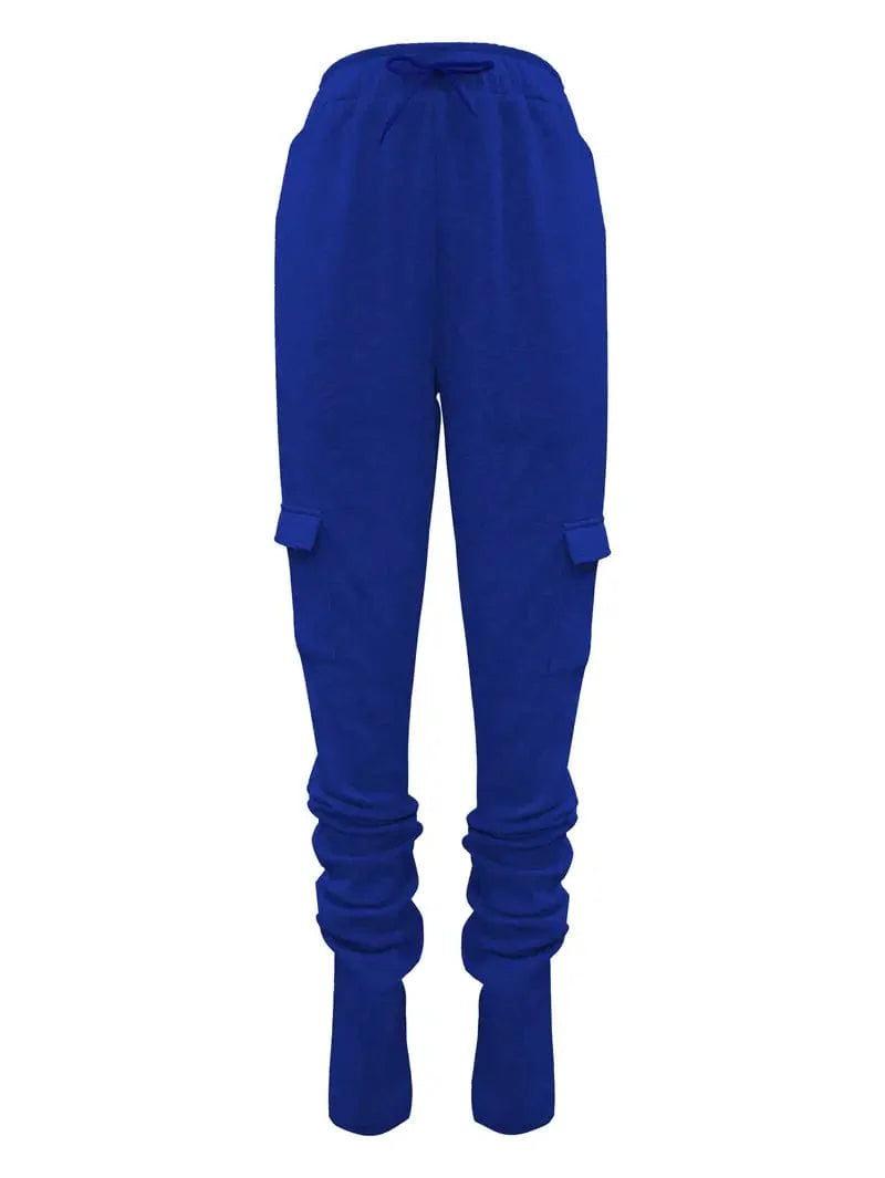 Ruched Solid Pants, Long-Length Casual Drawstring Bottoms, Women's Apparel