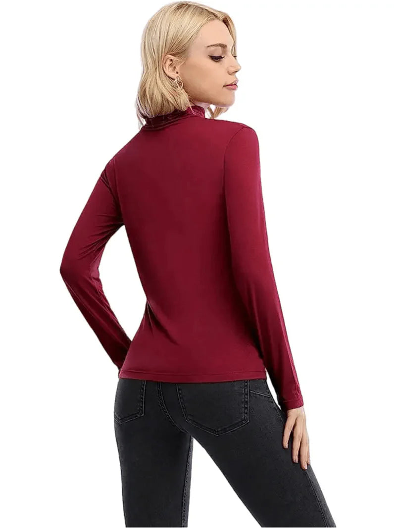 3 Sets of Turtleneck Tees, Comfy Long Sleeve Shirt Perfect for Spring & Autumn, Women's Apparel