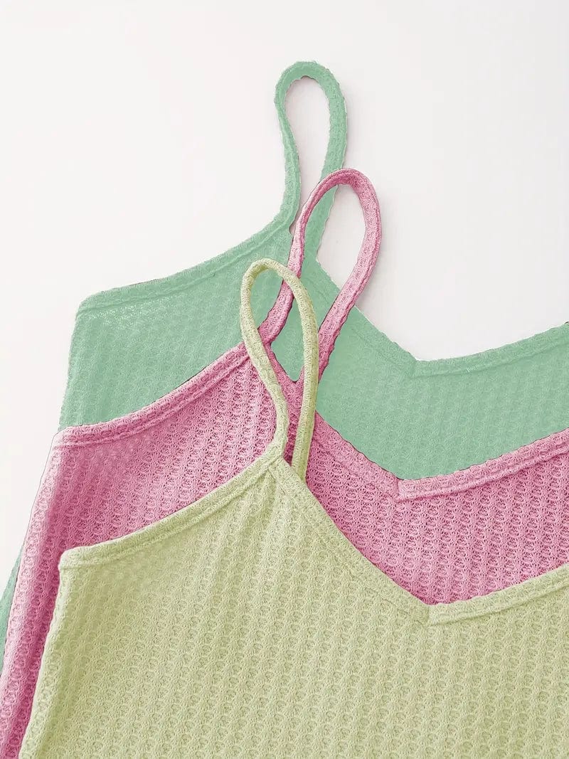 3 Sets of Two-Piece Loungewear, Including 3 Cami Tops and 3 Elastic Shorts for Women