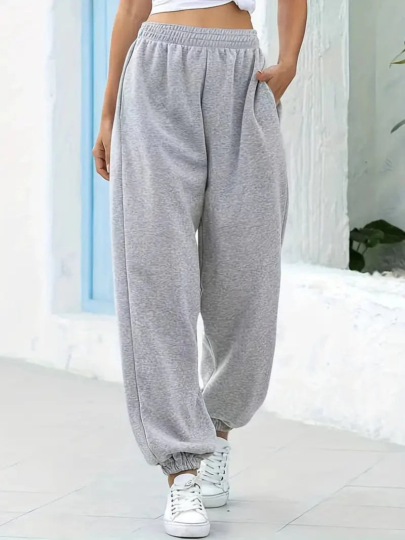 Solid Elastic High Waist Women's Sweatpants