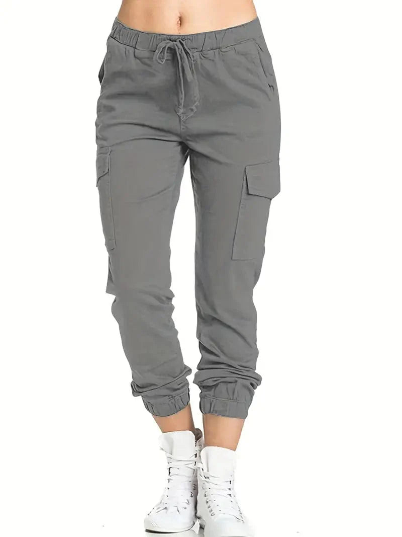 Solid Drawstring Cargo Pants for Y2K, Elastic Waist Casual Trousers With Pockets, Women's Clothing