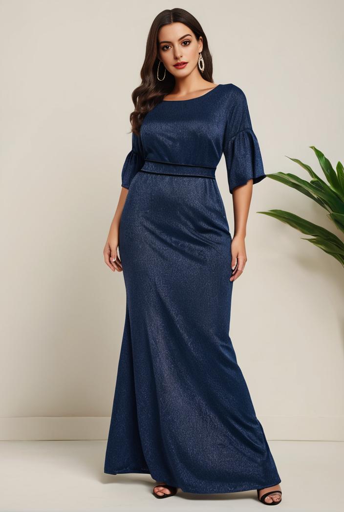 3 4 sleeve bodycon plunging back sequin evening dress 137496