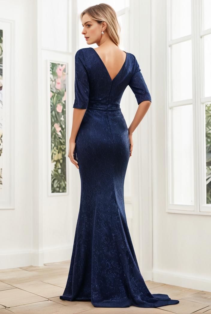 3 4 sleeve bodycon plunging back sequin evening dress 137507