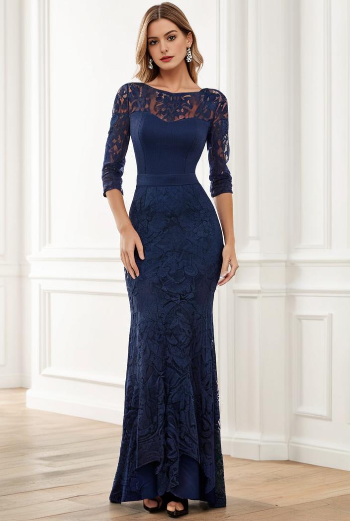 3 4 sleeve bodycon plunging back sequin evening dress 137510