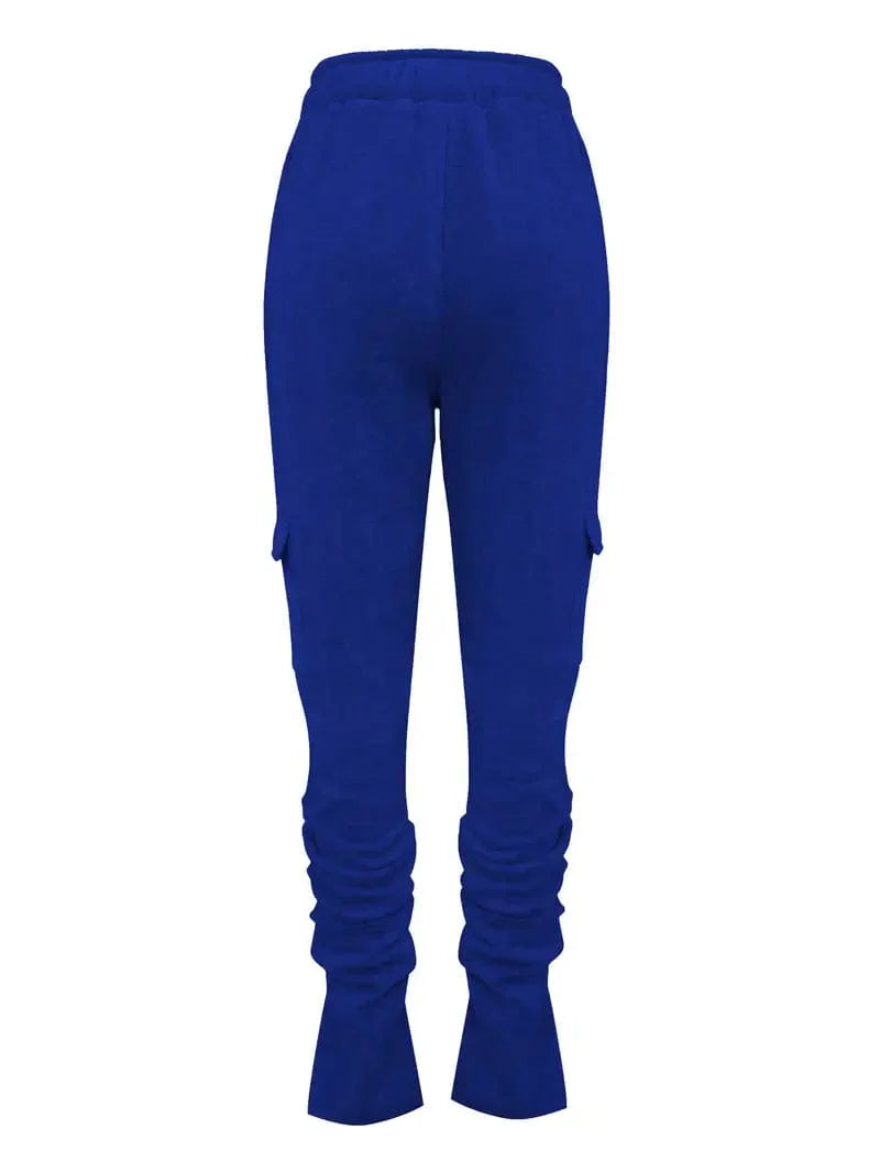 Ruched Solid Pants, Long-Length Casual Drawstring Bottoms, Women's Apparel