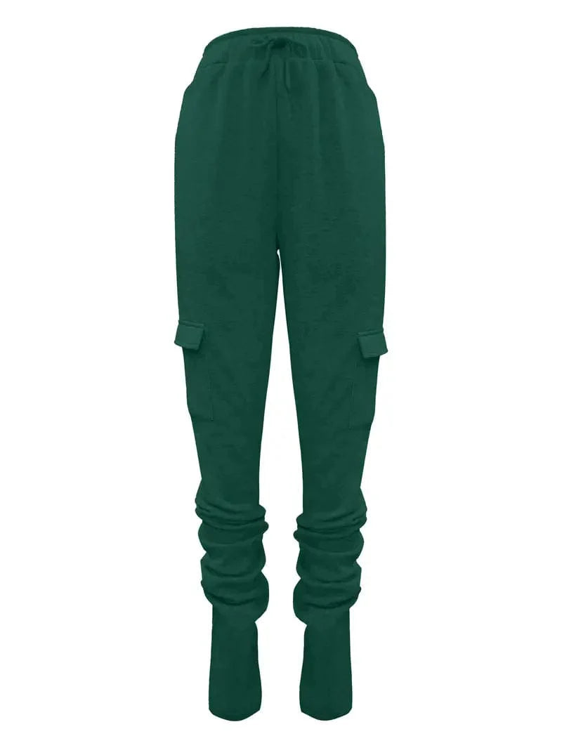Ruched Solid Pants, Long-Length Casual Drawstring Bottoms, Women's Apparel