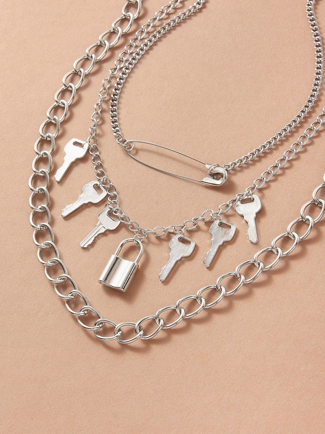 3pcs Lock & Key Charm Chain Necklace for Women