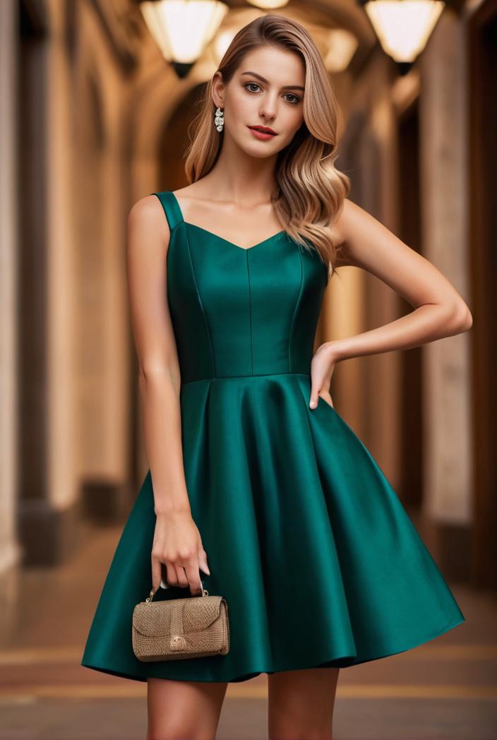 pleated satin a line double spaghetti strap v neck homecoming dress 144688