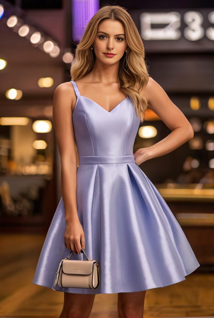 pleated satin a line double spaghetti strap v neck homecoming dress 144695