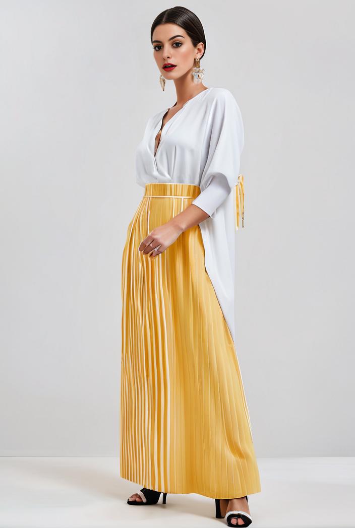 pleated high waist commuting temperament maxi dress 100735
