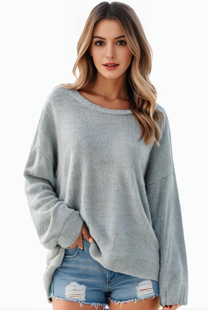 plus size casual sweater women s plus solid long sleeve round neck slight stretch loose sweater 147270