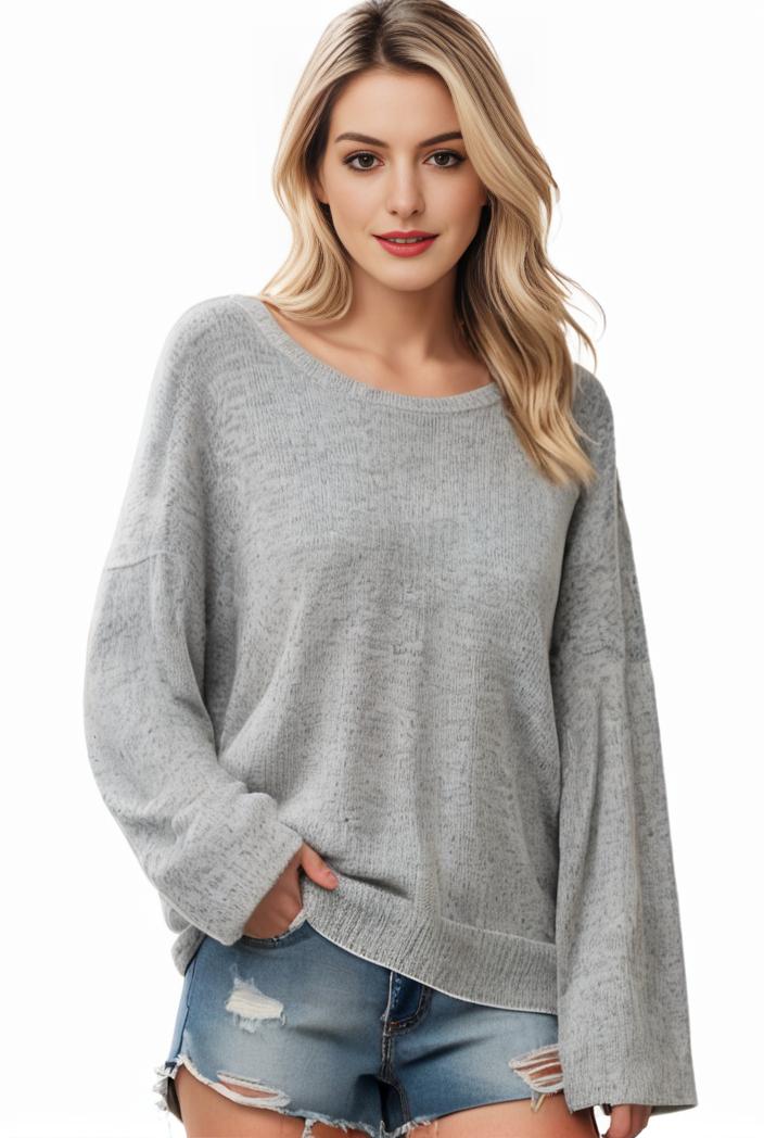 plus size casual sweater women s plus solid long sleeve round neck slight stretch loose sweater 147271