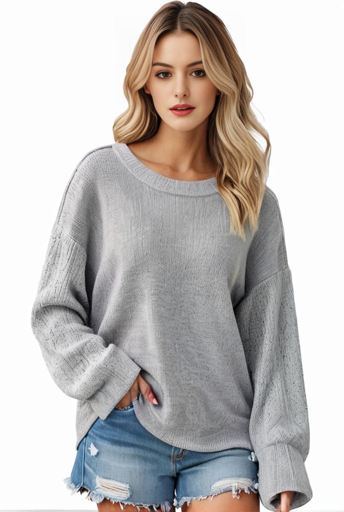 plus size casual sweater women s plus solid long sleeve round neck slight stretch loose sweater 147276