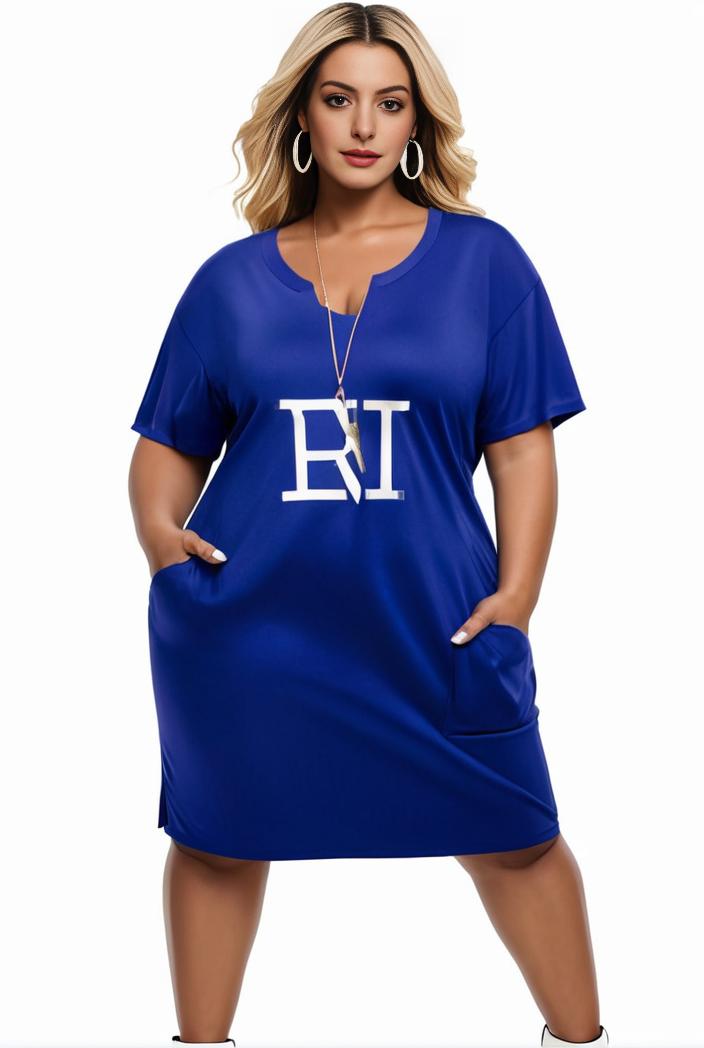 plus size faith letter print short sleeve midi dress with pockets women s plus slight stretch casual dress 147559