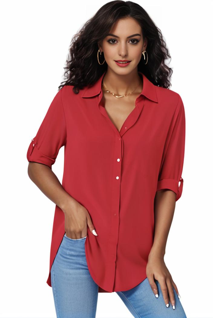 plus size formal shirt women s plus plain long sleeve turn down collar button up workwear shirt 147853