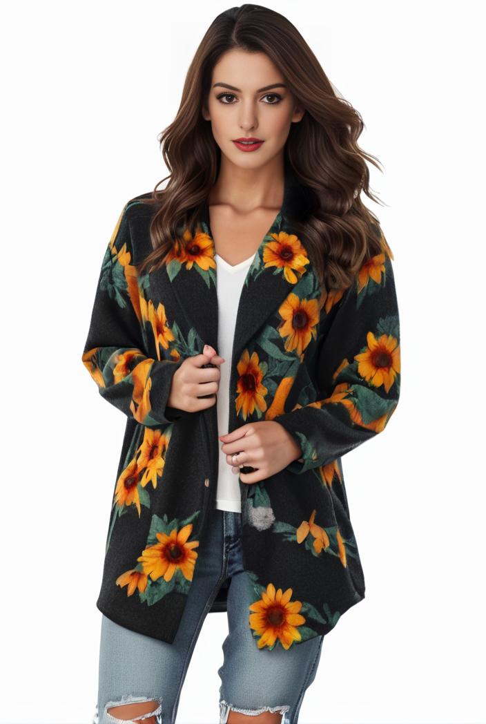 plus size halloween coat women s pus allover cat pumpkin print long sleeve open front medium stretch cardigan overcoat 148116