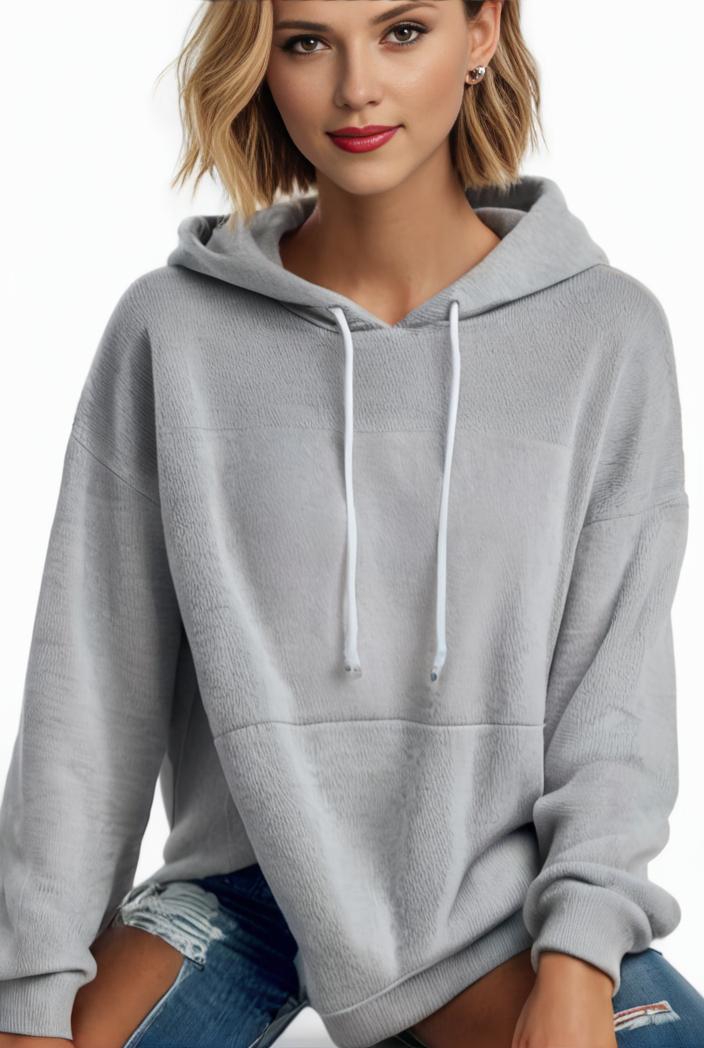 plus size casual hoodie women s plus solid ribbed long sleeve slight stretch hoodie drawstring sweatshirt 126254