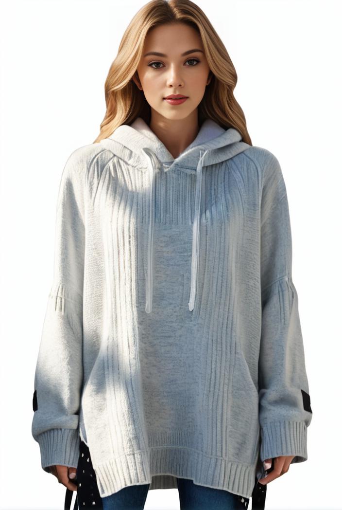 plus size casual hoodie women s plus solid ribbed long sleeve slight stretch hoodie drawstring sweatshirt 126267