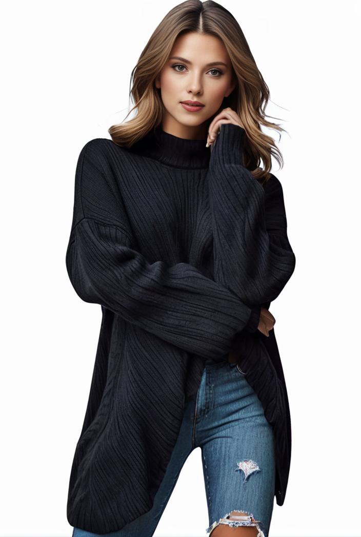 plus size casual sweater women s plus solid tassel trim long sleeve cowl neck high stretch jumper 126286