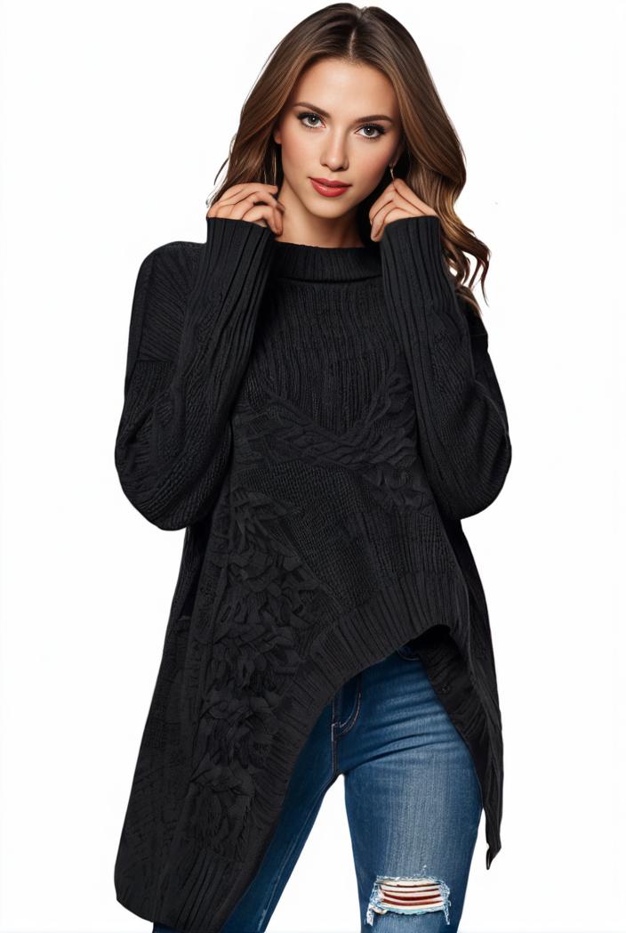 plus size casual sweater women s plus solid tassel trim long sleeve cowl neck high stretch jumper 126290