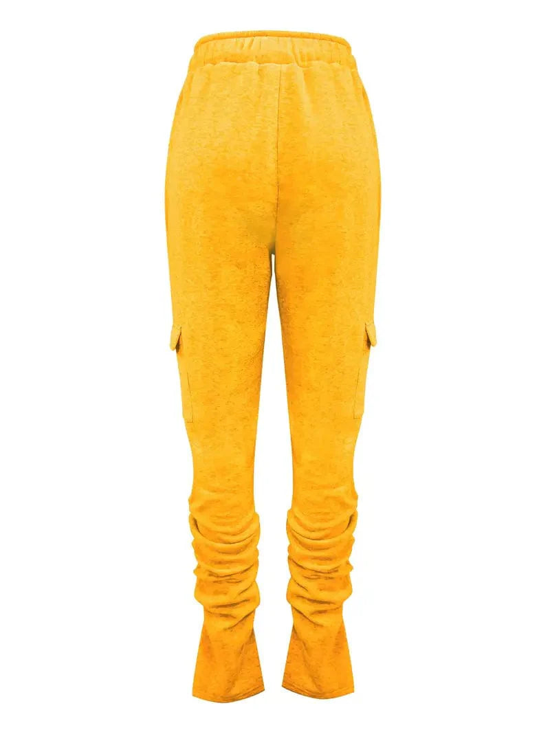 Ruched Solid Pants, Long-Length Casual Drawstring Bottoms, Women's Apparel