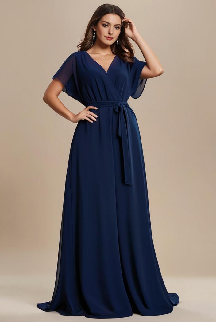 plus size simple chiffon pleated a line round neckline bridesmaid dress 149786