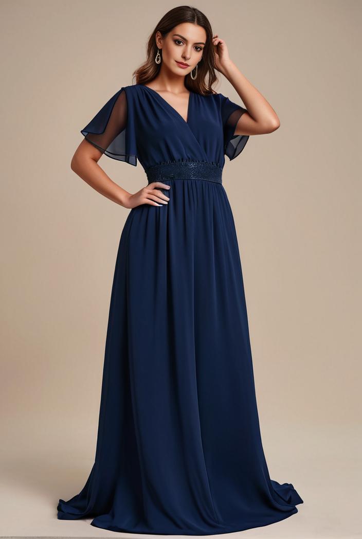 plus size simple chiffon pleated a line round neckline bridesmaid dress 149787