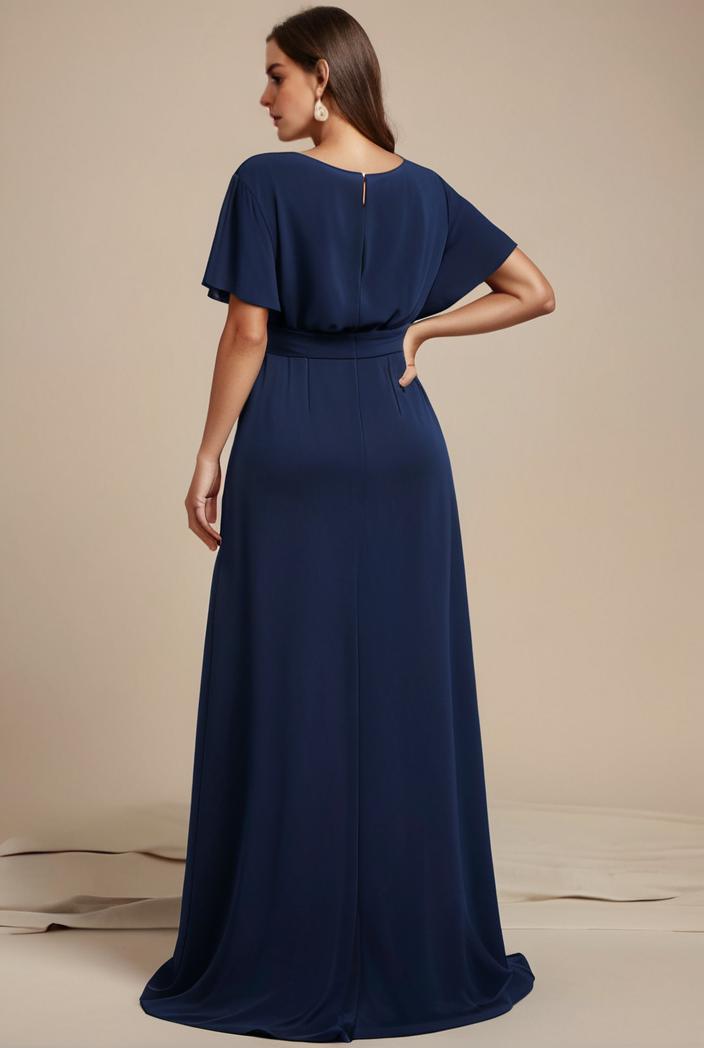plus size simple chiffon pleated a line round neckline bridesmaid dress 149800