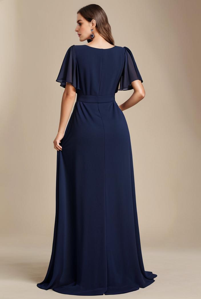 plus size simple chiffon pleated a line round neckline bridesmaid dress 149801