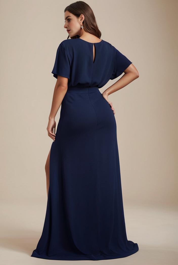 plus size simple chiffon pleated a line round neckline bridesmaid dress 149804