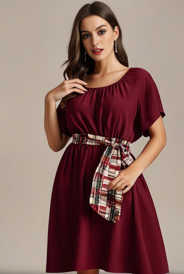 plus size simple chiffon pleated a line round neckline bridesmaid dress 149818
