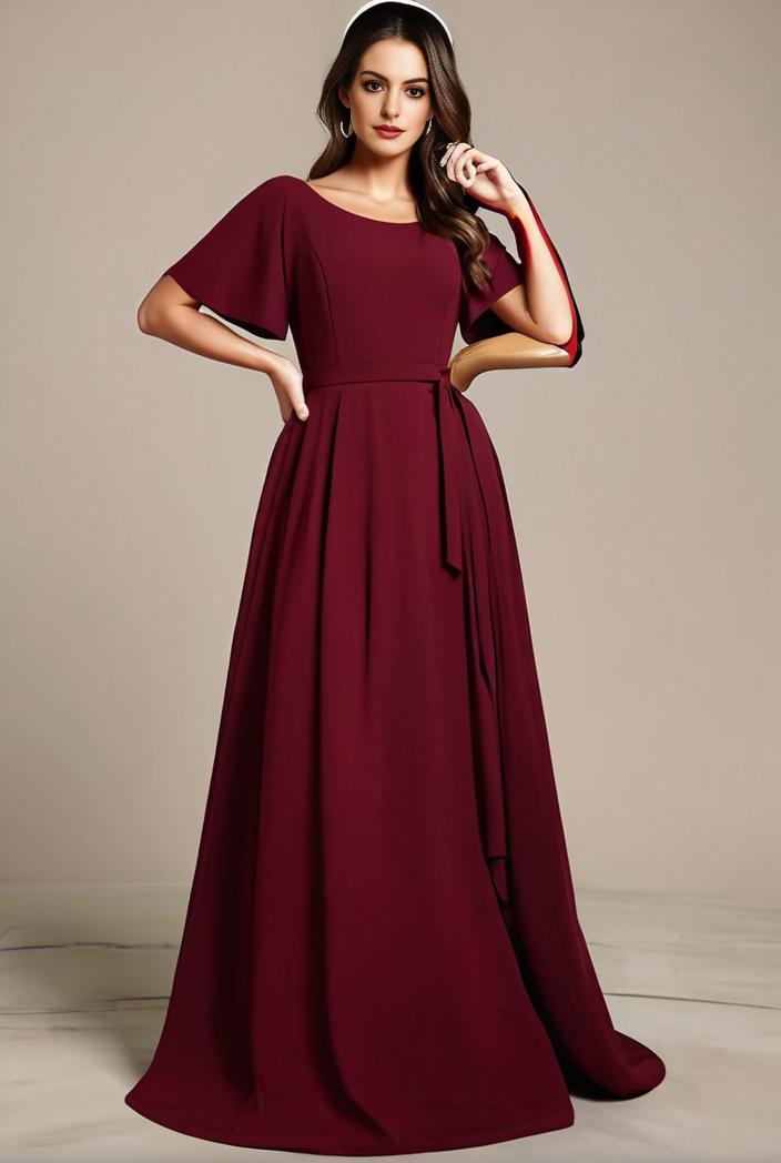 plus size simple chiffon pleated a line round neckline bridesmaid dress 149824