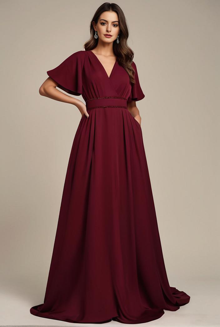 plus size simple chiffon pleated a line round neckline bridesmaid dress 149827