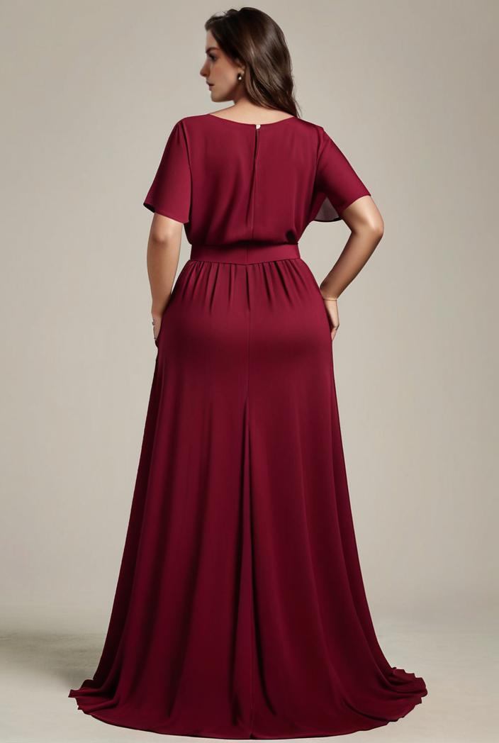 plus size simple chiffon pleated a line round neckline bridesmaid dress 149830