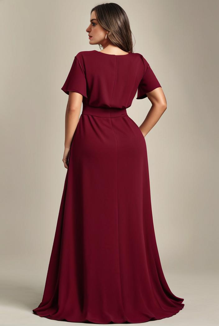 plus size simple chiffon pleated a line round neckline bridesmaid dress 149834