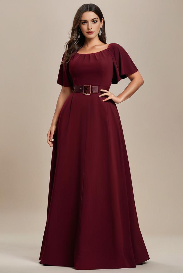 plus size simple chiffon pleated a line round neckline bridesmaid dress 149842