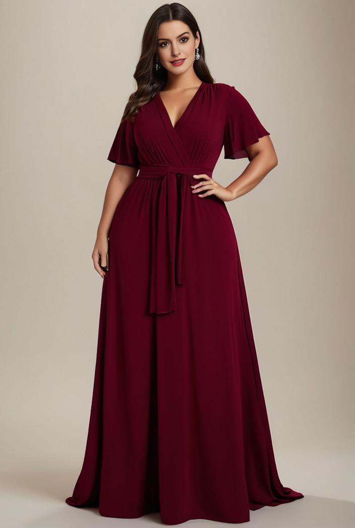 plus size simple chiffon pleated a line round neckline bridesmaid dress 149847