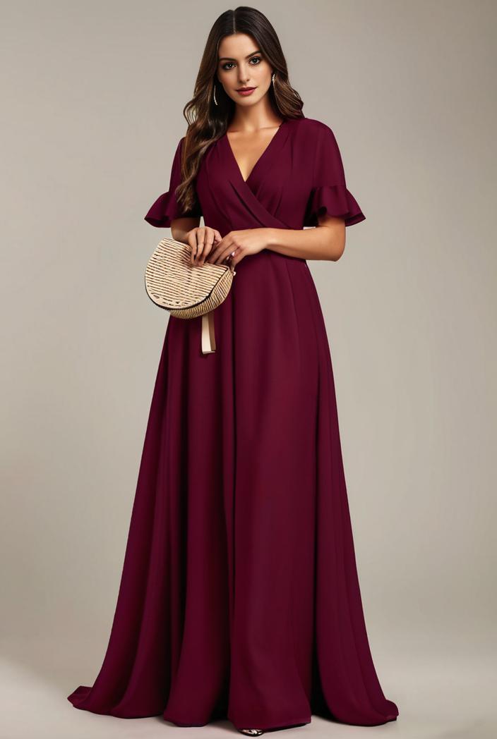 plus size simple chiffon pleated a line round neckline bridesmaid dress 149853
