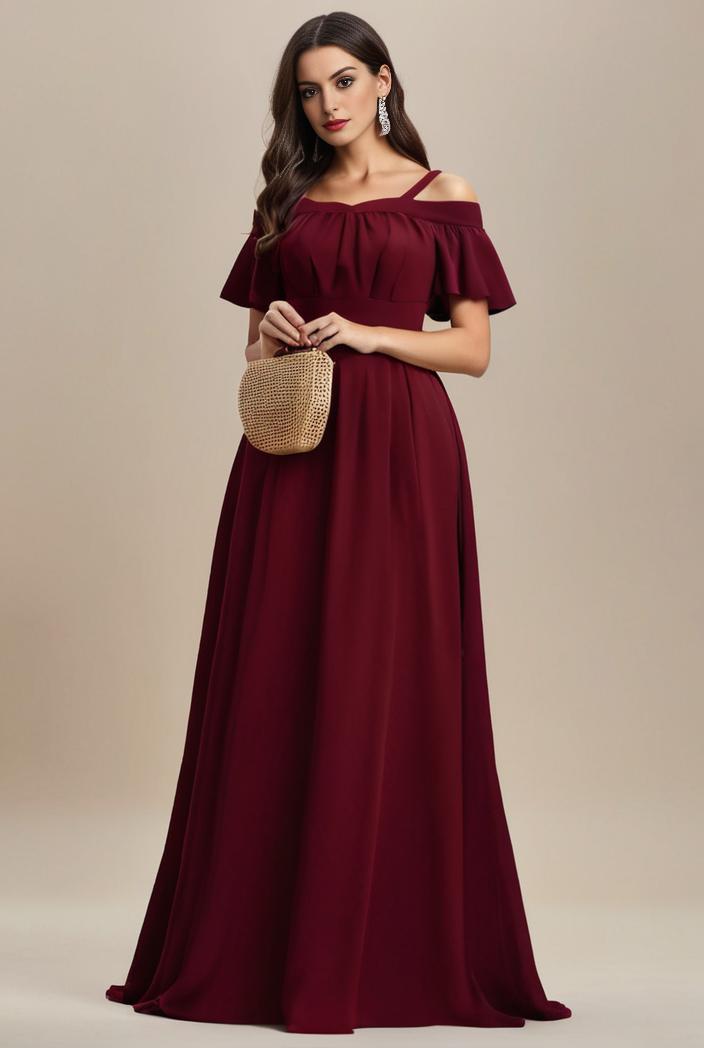 plus size simple chiffon pleated a line round neckline bridesmaid dress 149857