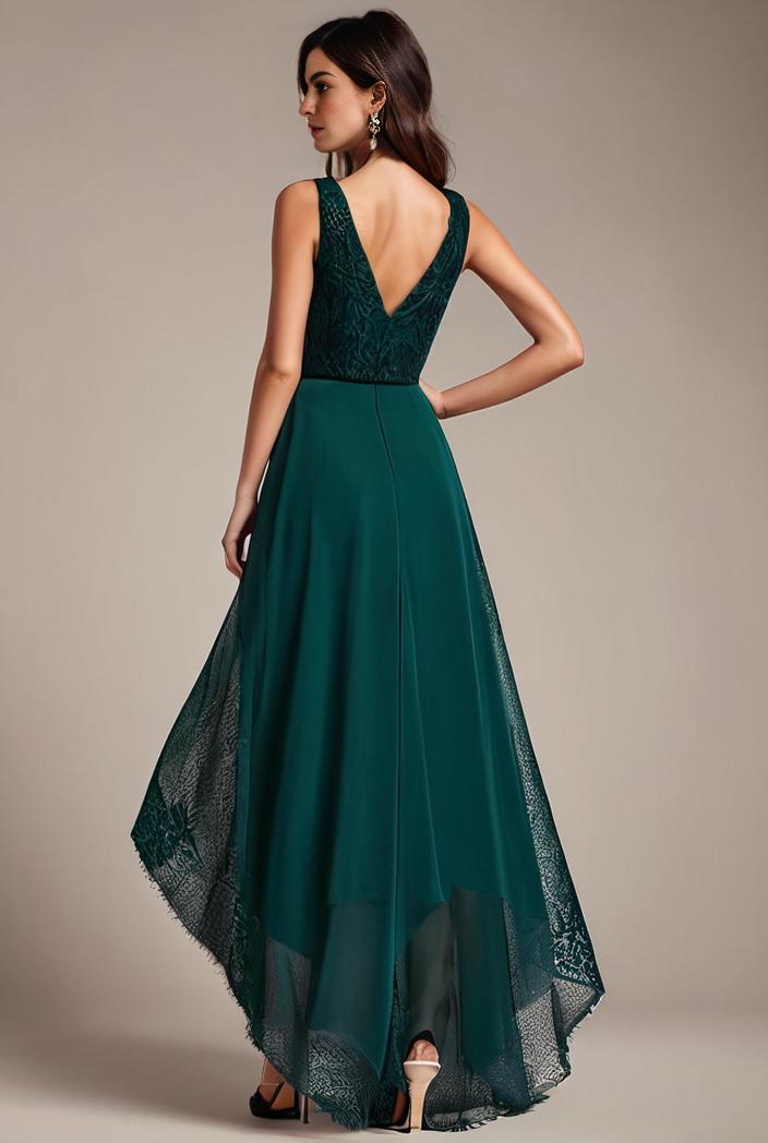 sequin bodice tulle high low evening dress with ribbon waist 101471
