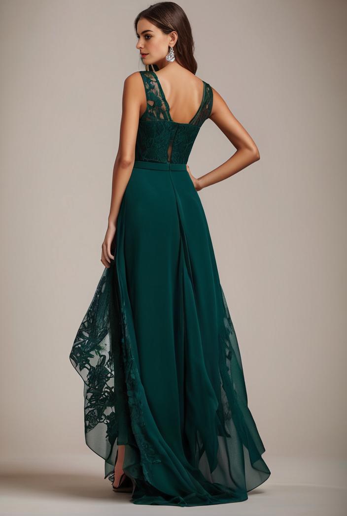 sequin bodice tulle high low evening dress with ribbon waist 101478