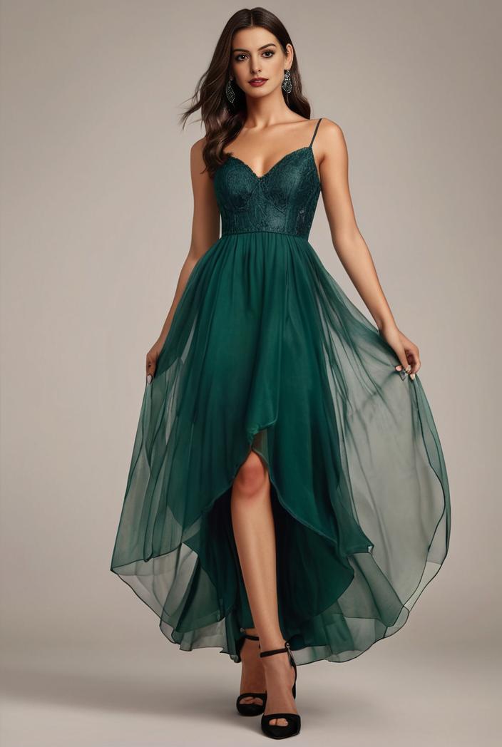 sequin bodice tulle high low evening dress with ribbon waist 101480